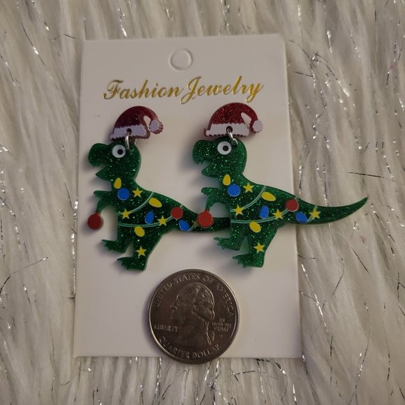 Santa Dinosaur Fashion Earrings - Picture 3 of 5